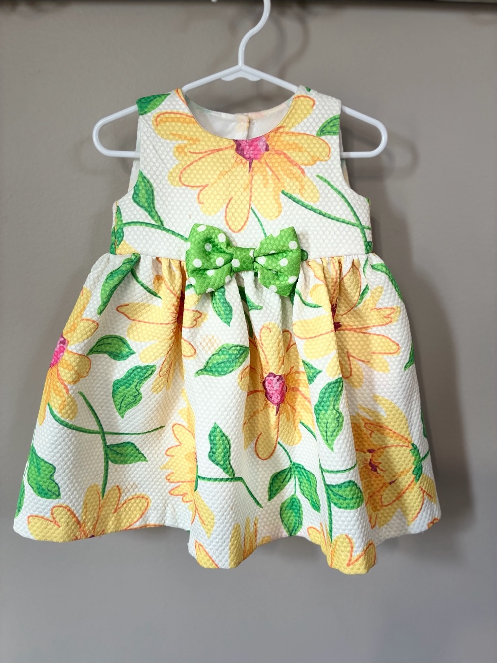 Bonnie Baby Girls 18M Floral Dress Yellow Green White Bow